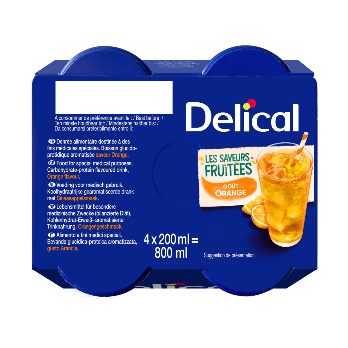 Delical Boisson Fruitée Édulcorée Sans Sucres Saveur Orange